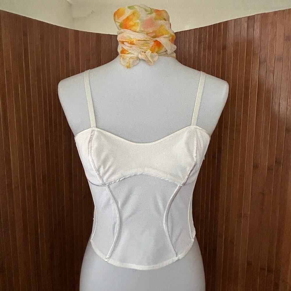 Bebe White Mesh Corset Top Silk Contrast Boned Bustier Size 4 NWT
